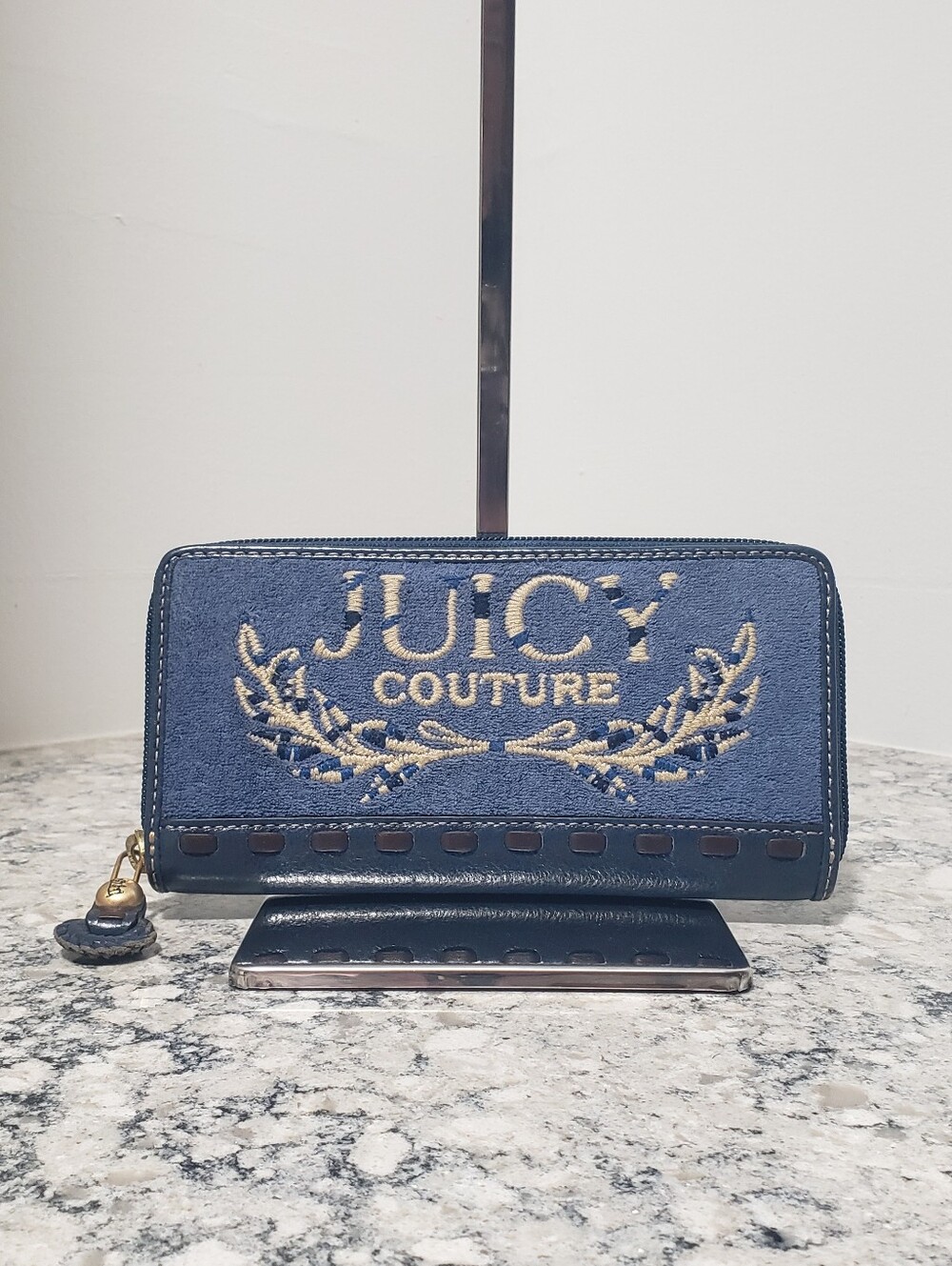 Juicy Couture Y2K Vintage Blue Terrycloth Compact Long Zip- Around Wallet